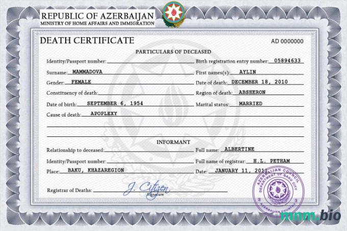 Azerbaijan rekord życiowy śmierć certyfikat PSD szablon